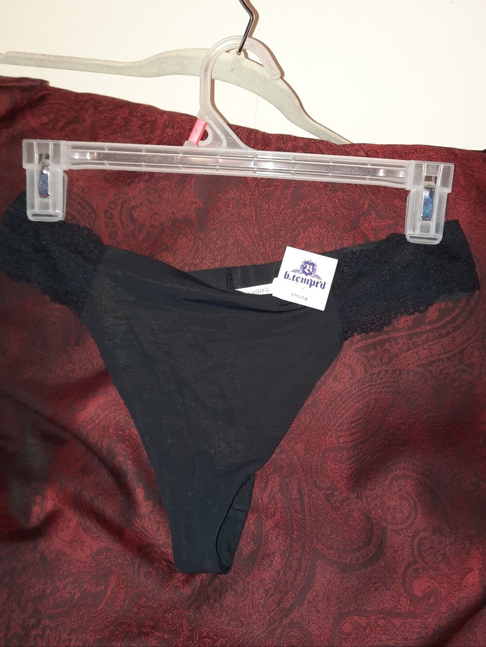 Sexy Black Lace Thong Panties By B.TEMPT'D Size XL